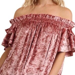 Umgee Crushed Velvet Off the Shoulder Top Pink Size XL
